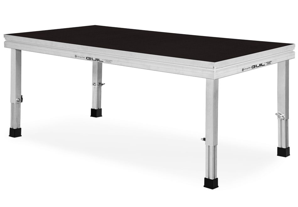 Módulo de tarima de aluminio con tablero negro y patas telescópicas regulables