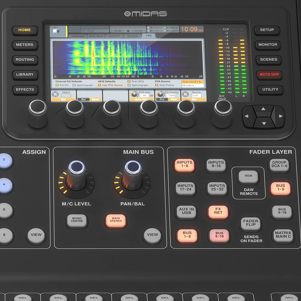 Écran couleur de la Midas M32R LIVE avec analyseur de spectre