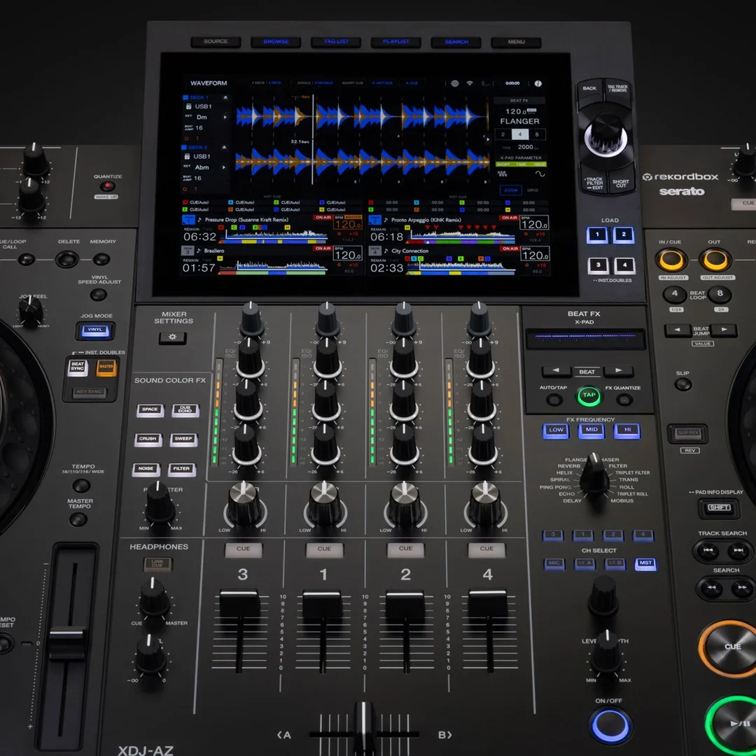 4-Kanal-Mixer des AlphaTheta XDJ-AZ mit Sound Color FX und Beat FX